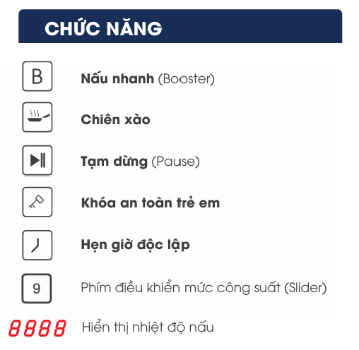 Chức năng nấu nướng thông minh của Bếp từ đôi Vmger VG-286 MEC